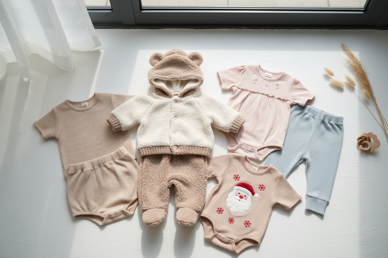 Baby clothing and apparel including seasonal outfits and clothing sets