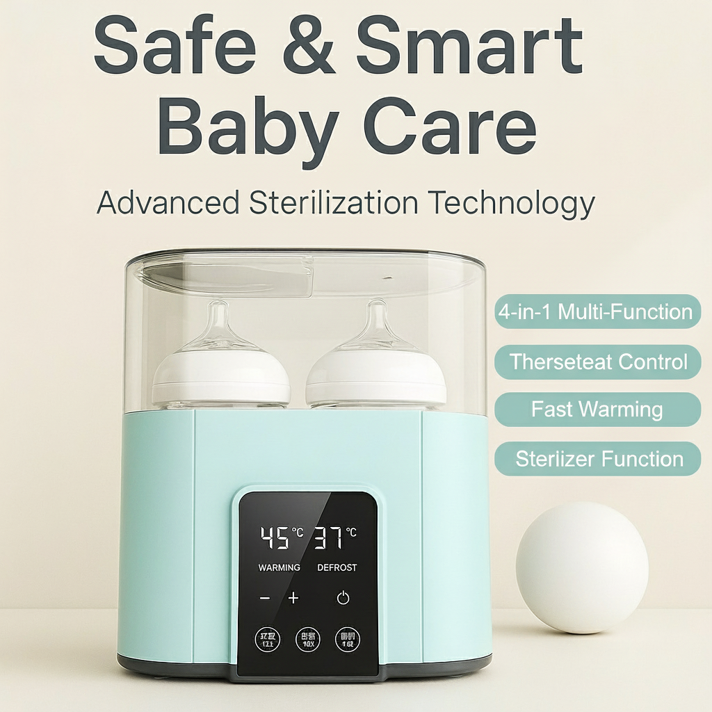 4-in-1 blue baby bottle warmer with thermostat control and digital display4-in-1 Baby Bottle Warmer with Thermostat & Sterilizer