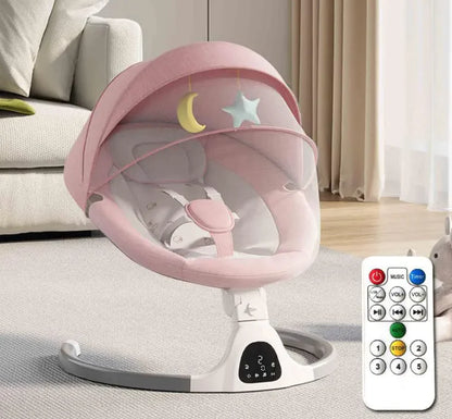 Electric Baby - Rocker & Cradle featuring soft fabric, customizable rocking speeds, and hanging toys.