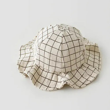 Cream grid baby sun hat - lightweight summer hatBaby Sun Hat - Wide Brim Beach Hat 0-24M BabyGears