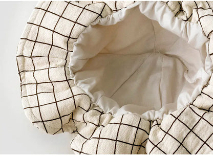 Cream grid baby sun hat - lightweight summer hat View 2 Baby Sun Hat - Wide Brim Beach Hat 0-24M BabyGears