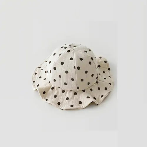 Cream polka dot baby beach hat - breathable fabric Baby Sun Hat - Wide Brim Beach Hat 0-24M BabyGears