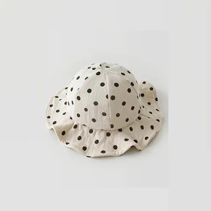 Cream polka dot baby beach hat - breathable fabric Baby Sun Hat - Wide Brim Beach Hat 0-24M BabyGears