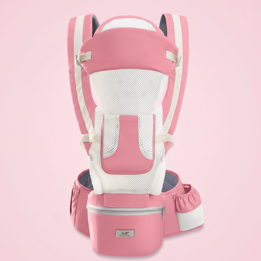 Breathable pink baby carrier professional product shot