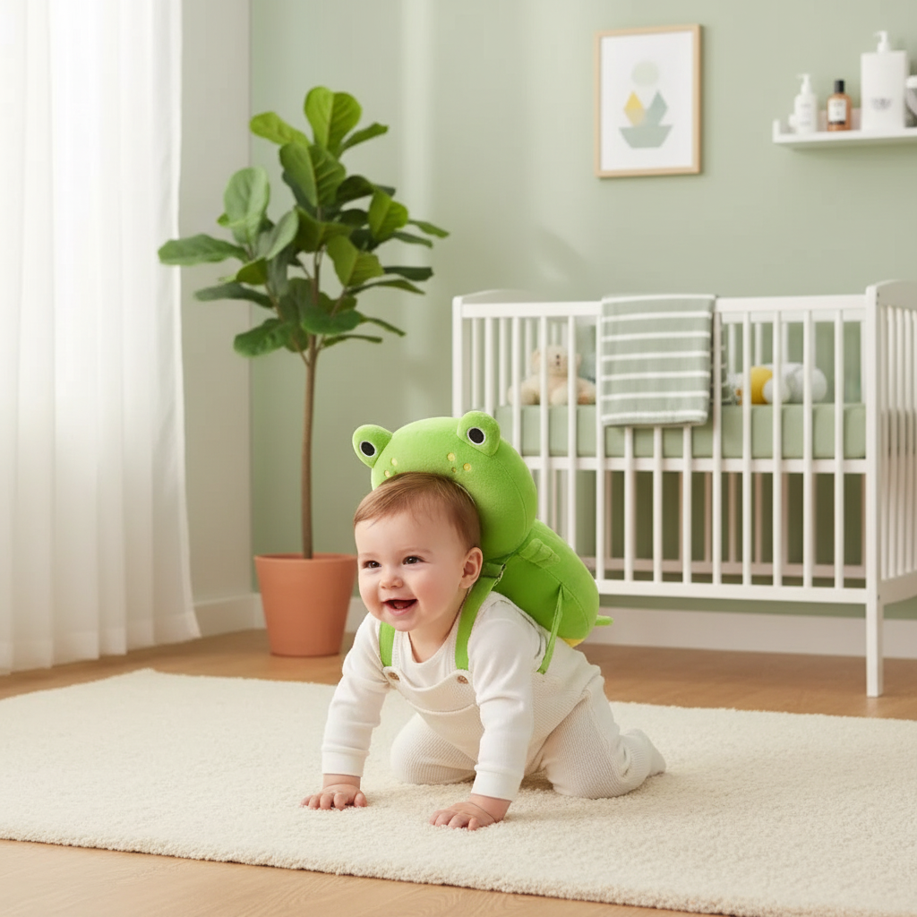 Enhanced Frog Head Protector - Lifestyle ViewBaby Head Protector Backpack Pillow