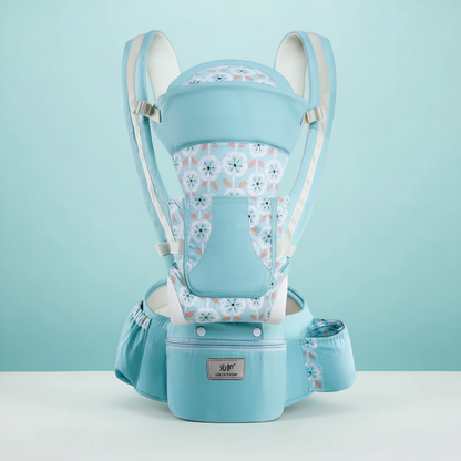 Light blue floral baby carrier professional product shot