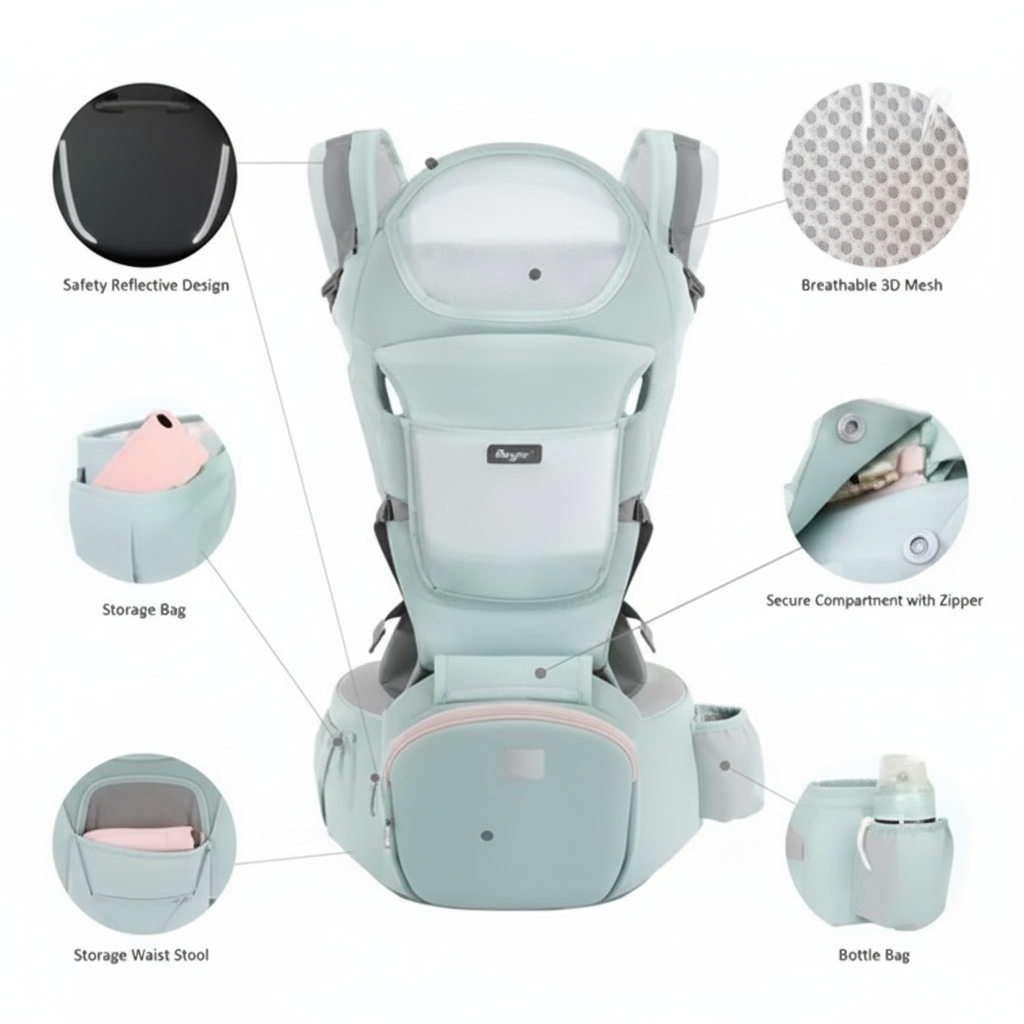 Light Blue Product DetailsAll-Season Baby Carrier & Hip Seat BabyGears
