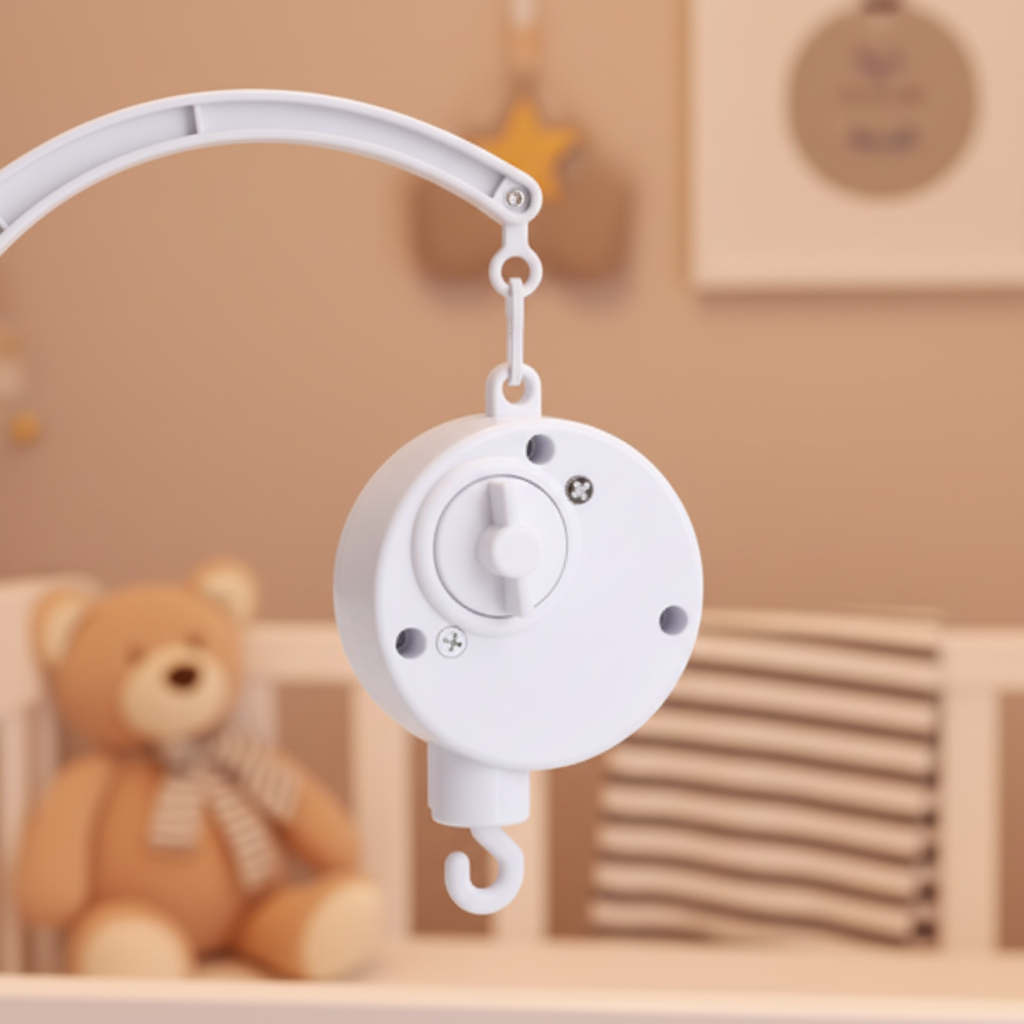 Music box motor in peaceful nursery setting