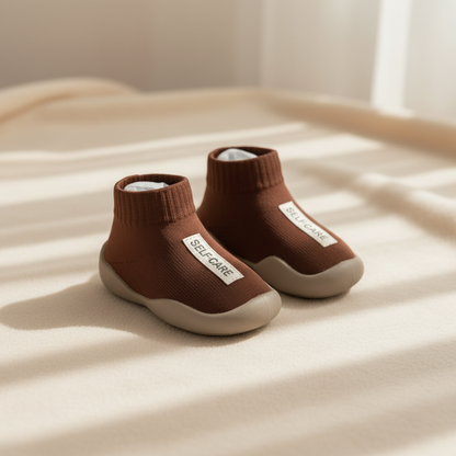 Premium Chocolate Brown Baby Shoes with Label