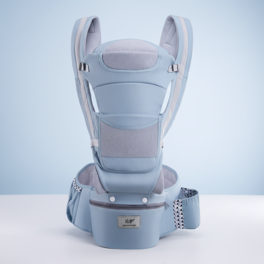 Solid light blue baby carrier professional product shot