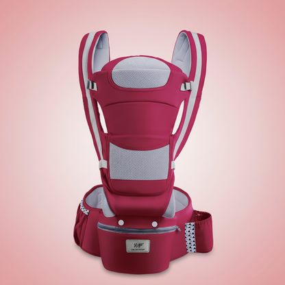 Solid red baby carrier with light red background