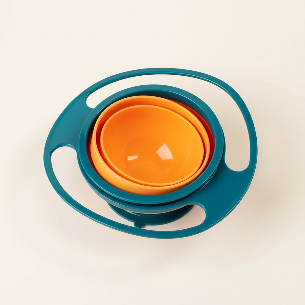 Teal blue and orange baby suction bowl